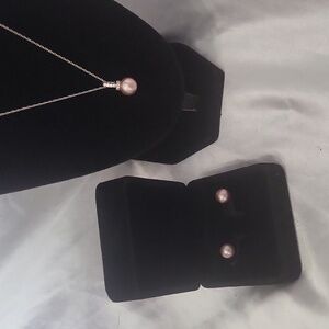 Genuine Sea Pearl Necklace 925 chain and Sea Pearl Earring Set In Light Purple